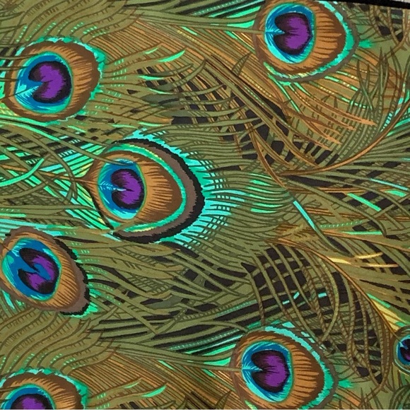 NIC & NORA NY SCARF SILK PEACOCK FEATHERS / BLACK VELVET BACK 10”x 57” - Picture 2 of 11